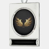 Gouden engelenvleugels op een zwarte achtergrond verzilverd banner ornament (Links)