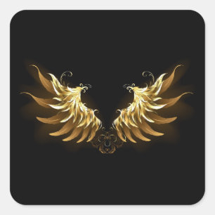 Gouden engelenvleugels op een zwarte achtergrond vierkante sticker