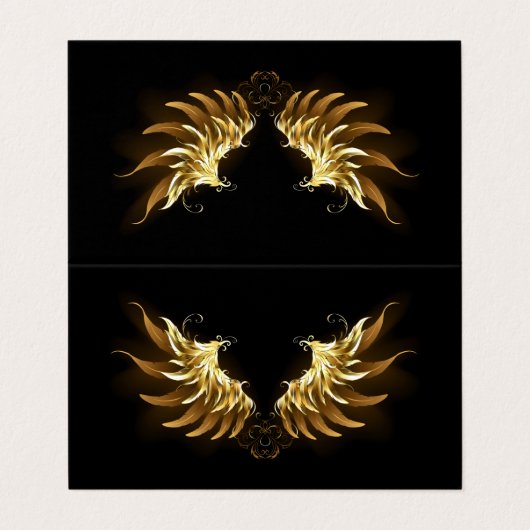 Gouden engelenvleugels op een zwarte achtergrond visitekaartje (Buitenkant ongevouwen)