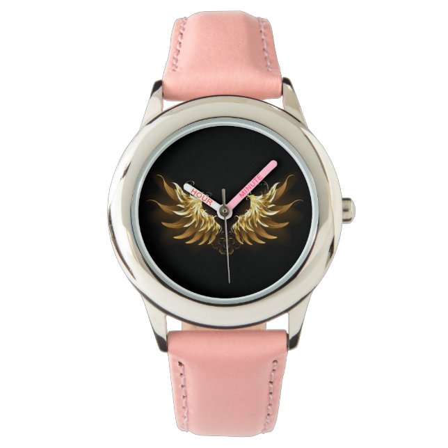Gouden engelenvleugels op zwarte achtergrond horloge (Voorkant)