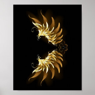 Gouden engelenvleugels op zwarte achtergrond poster