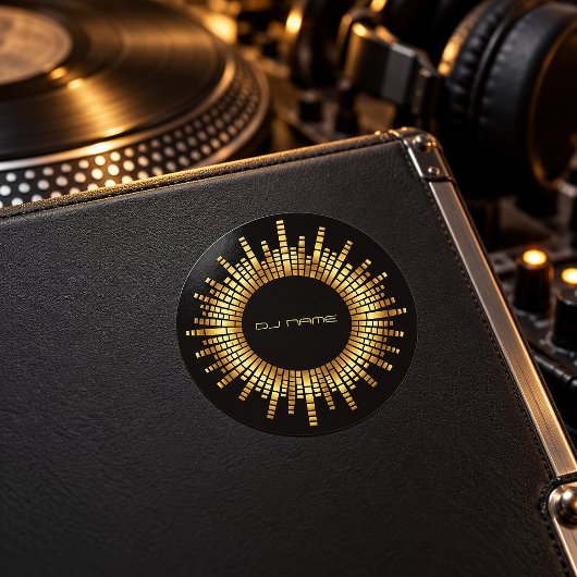 Gouden Equalizer DJ Naam Ronde Sticker