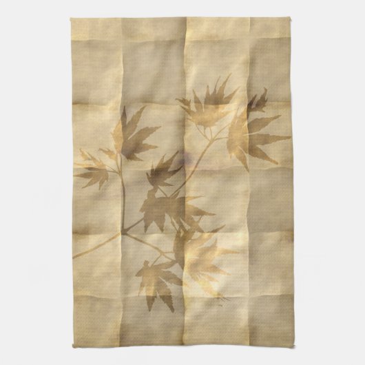 Gouden esdoorn verlaten perkament papier ziet er e theedoek (Verticaal)