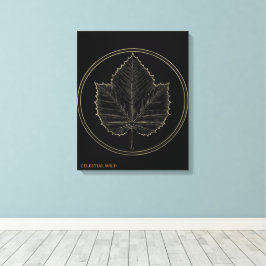 Gouden Esdoornblad Cirkel Botanisch Kunst Canvas C Afdruk