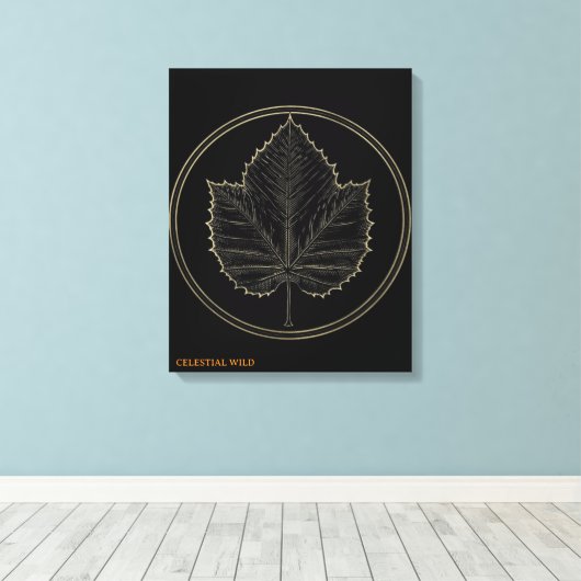 Gouden Esdoornblad Cirkel Botanisch Kunst Canvas C Afdruk (Insitu (Houten vloer))