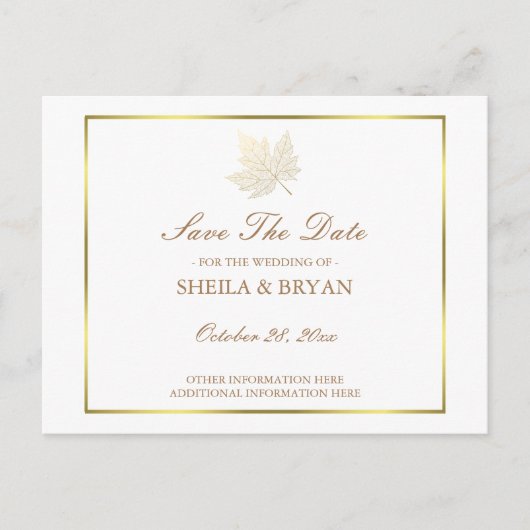 Gouden esdoornblad Sla de datum post Kaart op (Voorkant)