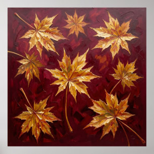 Gouden esdorenbladeren Herfst Schilderij Poster