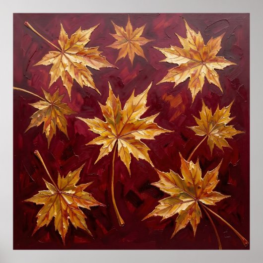 Gouden esdorenbladeren Herfst Schilderij Poster (Voorkant)