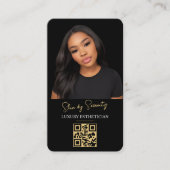 Gouden Estheet QR-code Luxe Zwarte Schoonheid Visitekaartje (Voorkant)