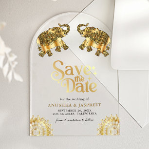 Gouden Etnische Olifanten Indiase Trouwkaart Save  Acryl Uitnodigingen