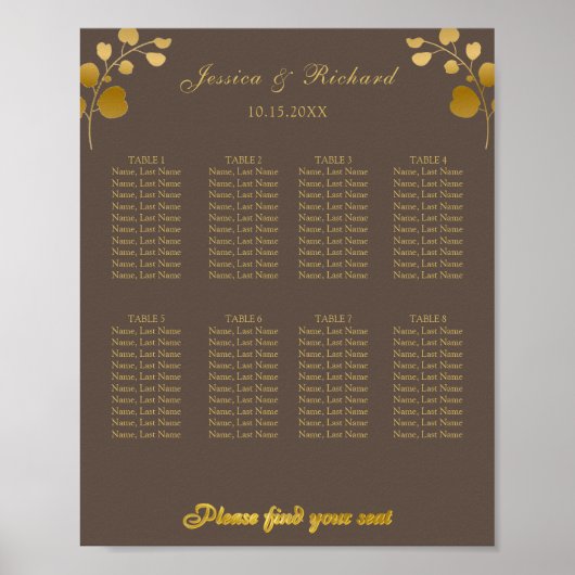 Gouden Eucalyptus 8 Tafels zitplaatsindeling Poste Poster (Voorkant)