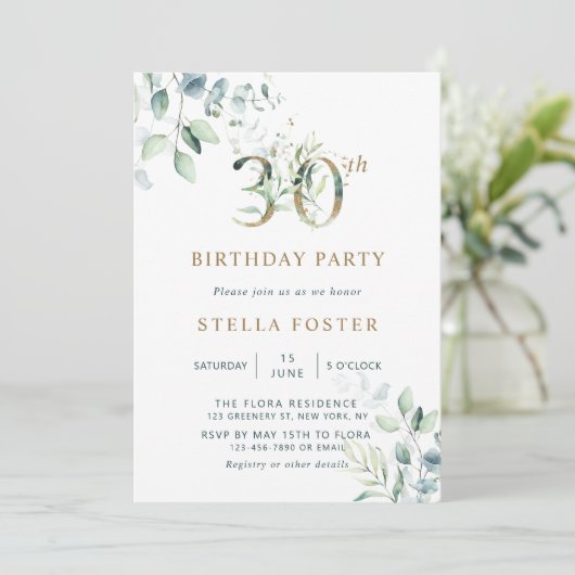 Gouden Eucalyptus Botanisch 30ste Verjaardagsfeest Kaart (Staand voorkant)