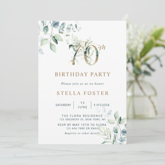 Gouden Eucalyptus Botanische 70ste Verjaardagsfees Kaart (Staand voorkant)