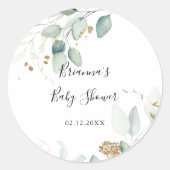 Gouden Eucalyptus Calligrafie Geboortefeest Favor  Ronde Sticker (Voorkant)