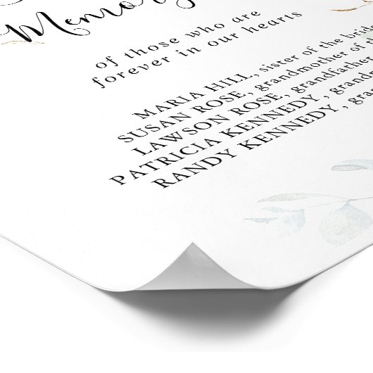 Gouden Eucalyptus Calligrafie In Loving Memory Bor Poster (Hoek)
