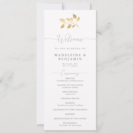 Gouden Eucalyptus Elegant Formeel Huwelijksprogram (Voorkant)