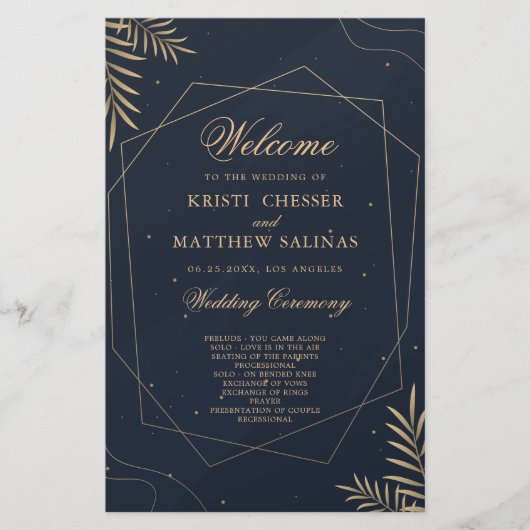 Gouden Eucalyptus Geometrische Huwelijksprogramma  (Voorkant)