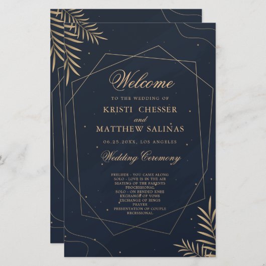 Gouden Eucalyptus Geometrische Huwelijksprogramma  (Voorkant / Achterkant)