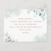 Gouden Eucalyptus Greenery Maid of Honor-voorstel Uitnodiging Briefkaart (Achterkant)