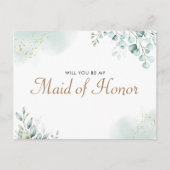 Gouden Eucalyptus Greenery Maid of Honor-voorstel Uitnodiging Briefkaart (Voorkant)