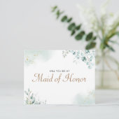 Gouden Eucalyptus Greenery Maid of Honor-voorstel Uitnodiging Briefkaart (Staand voorkant)