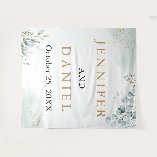 Gouden Eucalyptus Greenery Trouwcabine Achtergrond Wandkleed (Voorkant (horizontaal))