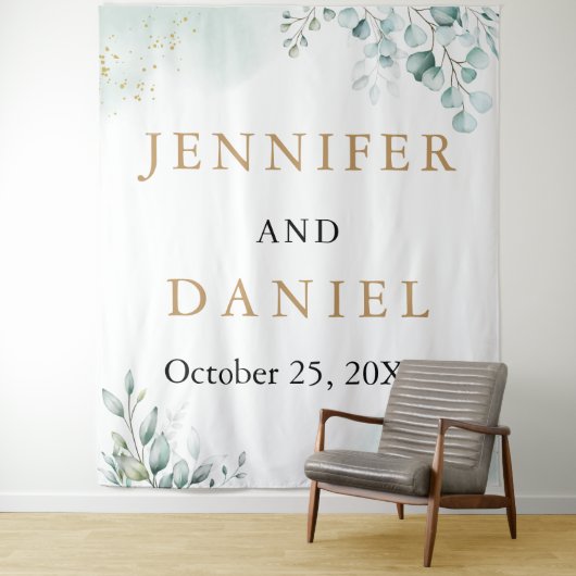 Gouden Eucalyptus Greenery Trouwcabine Achtergrond Wandkleed (In situ)