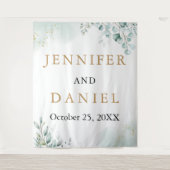 Gouden Eucalyptus Greenery Trouwcabine Achtergrond Wandkleed (Voorkant)