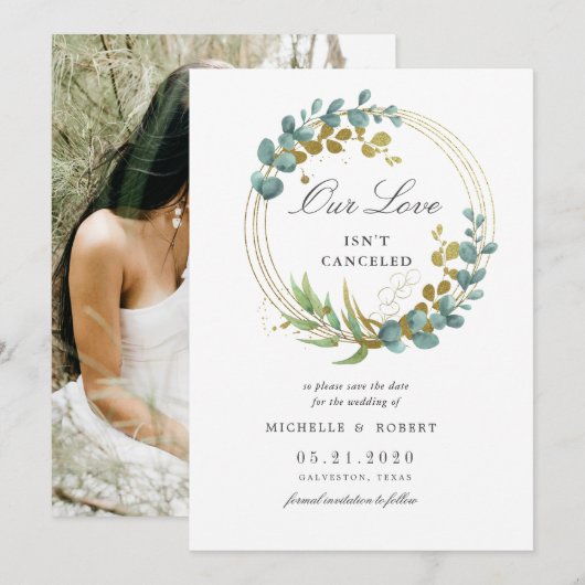 gouden eucalyptus groen Foto Save The Date  Kaart (Voorkant / Achterkant)