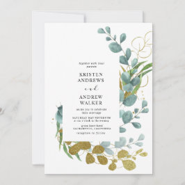 gouden eucalyptus groen huwelijksuitnodiging kaart