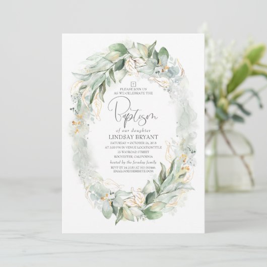 Gouden Eucalyptus groen krans Boho doop Kaart (Staand voorkant)