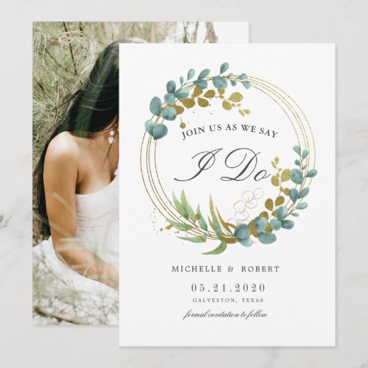gouden eucalyptus groen Photo Save The Date  Kaart (Voorkant / Achterkant)