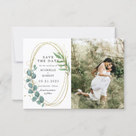 gouden eucalyptus groen twee Foto Bewaar De Datum  Kaart