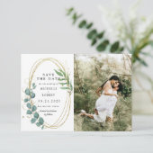 gouden eucalyptus groen twee Foto Save The Date  Kaart (Staand voorkant)