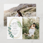 gouden eucalyptus groen twee Foto Save The Date  Kaart (Voorkant / Achterkant)
