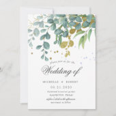 gouden eucalyptus groen wedding uitnodiging (Voorkant)