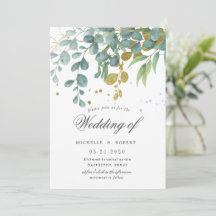 gouden eucalyptus groen wedding uitnodiging
