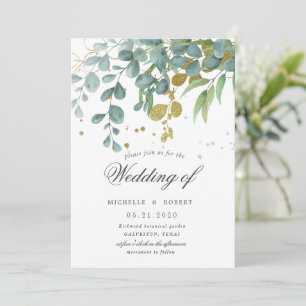gouden eucalyptus groen wedding uitnodiging