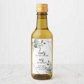 Gouden Eucalyptus Groene Bruidsfeest Favor Wijn Etiket (Voorkant)
