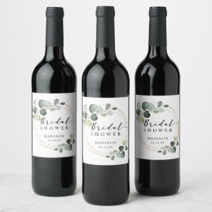 Gouden Eucalyptus Groene Bruiloft Feest Favor Wijn Etiket