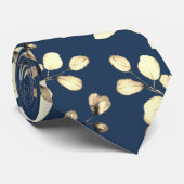 Gouden Eucalyptus Groene Huwelijk Navy Das (Opgerold)