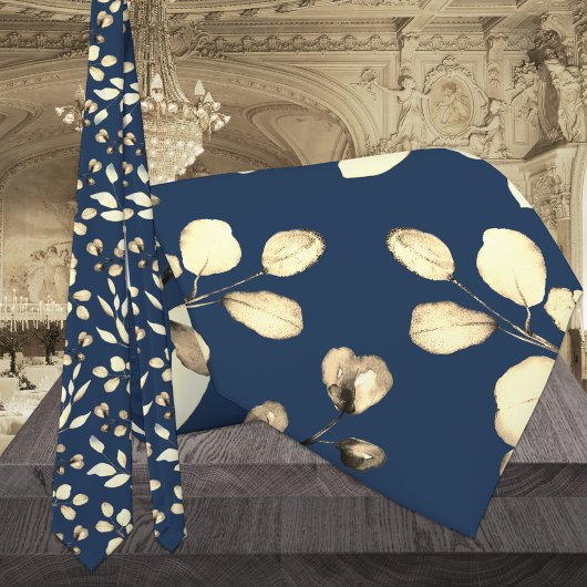 Gouden Eucalyptus Groene Huwelijk Navy Das