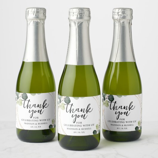 Gouden Eucalyptus Groene Huwelijk Sparkling Wijnetiket (Flessen)
