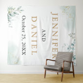 Gouden Eucalyptus Groene Trouw Booth Achtergrond Wandkleed (In Situ (horizontaal))