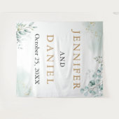 Gouden Eucalyptus Groene Trouw Booth Achtergrond Wandkleed (Voorkant (horizontaal))