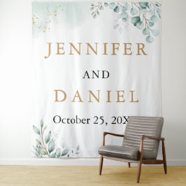 Gouden Eucalyptus Groene Trouw Booth Achtergrond Wandkleed