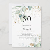 Gouden Eucalyptus Kalligrafie 50e Verjaardag Party Kaart (Voorkant)