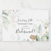 Gouden eucalyptus kalligrafie bruidsmeisje voorste sparkling wijnetiket (Enkel label)