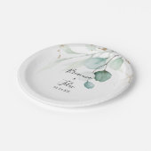 Gouden eucalyptus kalligrafie bruidstaart papieren bordje (Gekanteld)