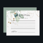 Gouden Eucalyptus Kalligrafie Bruiloft Advies Kaar Briefkaart<br><div class="desc">Deze gouden eucalyptuskalligrafie-bruiloft is perfect voor een ritueel huwelijk. Dit artistieke ontwerp kenmerkt handgetekende waterverf goud en groene bladeren, die de natuurlijke schoonheid inspireren. Deze kaarten zijn perfect voor een bruiloft, vrijgezellenfeest, baby shower, graduatiedag en nog veel meer. Pas de kaarten aan met de namen van de bruid en de...</div>